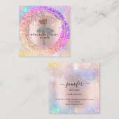Professional Boutique Shop Glitter Pink Holograph Vierkante Visitekaartje (Voorkant / Achterkant)