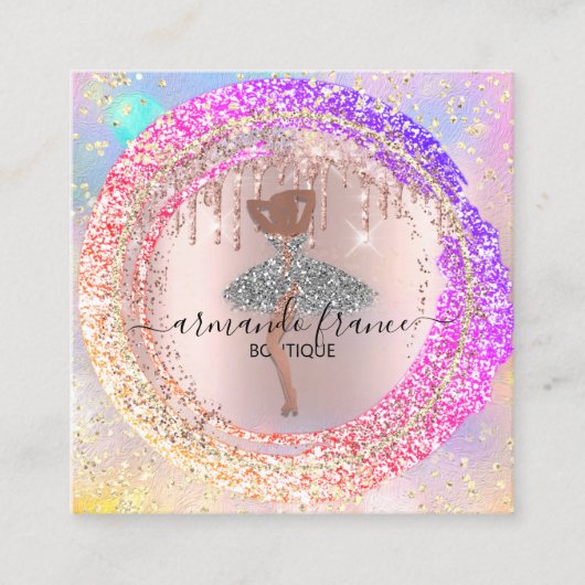 Professional Boutique Shop Glitter Pink Holograph Vierkante Visitekaartje (Voorkant)