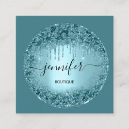 Professional Boutique Shop Glitter Roos Blauwgroen Vierkante Visitekaartje