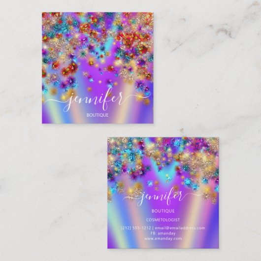Professional Boutique Shop Holographic Confetti Sq Vierkante Visitekaartje (Voorkant / Achterkant)