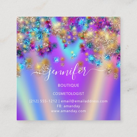 Professional Boutique Shop Holographic Confetti Sq Vierkante Visitekaartje (Achterkant)