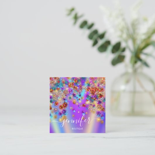 Professional Boutique Shop Holographic Confetti Sq Vierkante Visitekaartje (Staand voorkant)