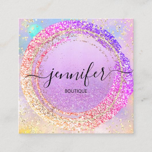 Professional Boutique Shop Paars Holograaf Vierkante Visitekaartje (Voorkant)
