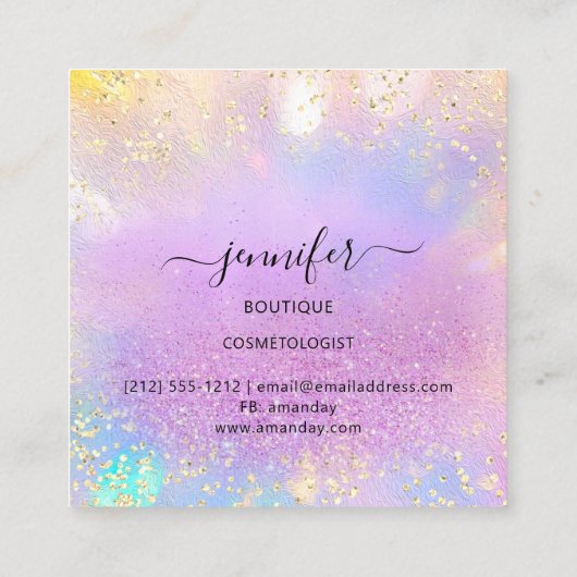 Professional Boutique Shop Paars Holograaf Vierkante Visitekaartje (Achterkant)