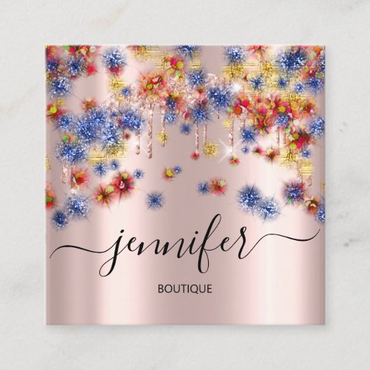 Professional Boutique Shop Roos Confetti Glitter Vierkante Visitekaartje (Voorkant)