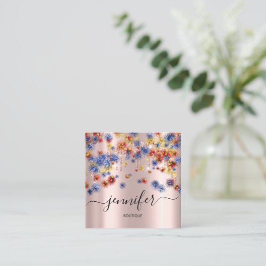 Professional Boutique Shop Roos Confetti Glitter Vierkante Visitekaartje (Staand voorkant)
