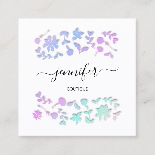 Professional Boutique Winkel Floral White Roze Vierkante Visitekaartje (Voorkant)