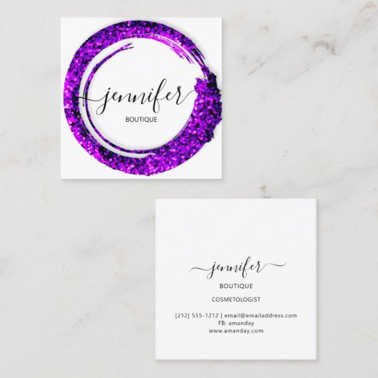 Professional Boutique Winkel Glitter Violet Vierkante Visitekaartje (Voorkant / Achterkant)