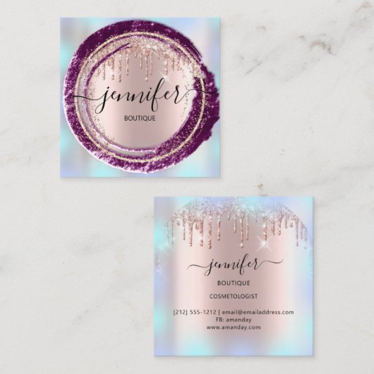 Professional Boutique Winkelblauw Roos Berry Drive Vierkante Visitekaartje (Voorkant / Achterkant)