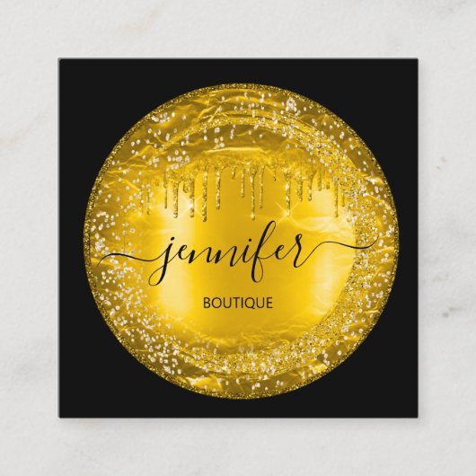 Professional Boutique Winkelen Glitter Drip Gold B Vierkante Visitekaartje (Voorkant)