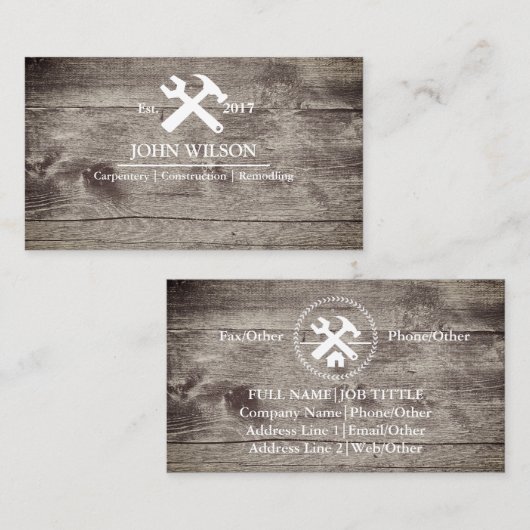 Professional Builder Carpenter Tools Woodworking B Visitekaartje (Voorkant / Achterkant)