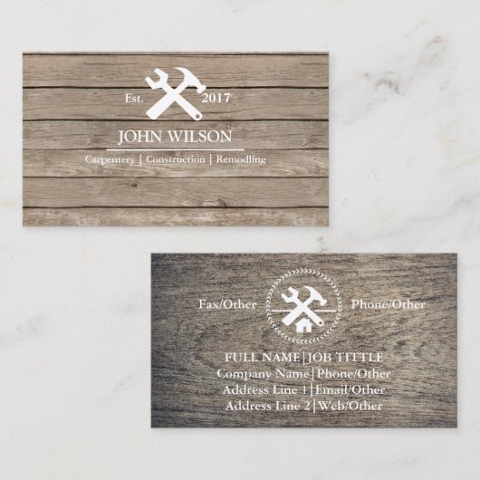 Professional Builder Carpenter Tools Woodworking B Visitekaartje (Voorkant / Achterkant)