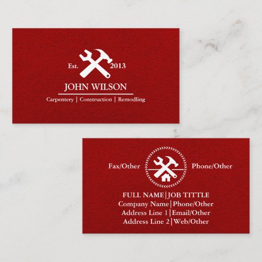 Professional Builder Carpenter Tools Woodworking Visitekaartje (Voorkant / Achterkant)