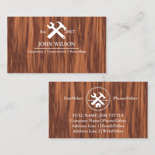 Professional Builder Carpenter Tools Woodworking Visitekaartje (Voorkant / Achterkant)