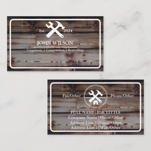 Professional Builder Carpenter Tools Woodworking Visitekaartje (Voorkant / Achterkant)