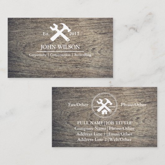 Professional Builder Carpenter Tools Woodworking Visitekaartje (Voorkant / Achterkant)