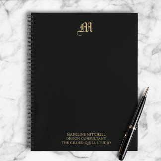 Professional Business Monogram Modern Black Gold Notitieboek