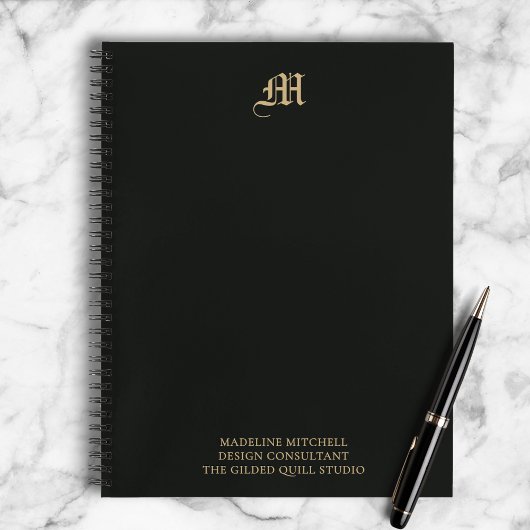 Professional Business Monogram Modern Black Gold Notitieboek