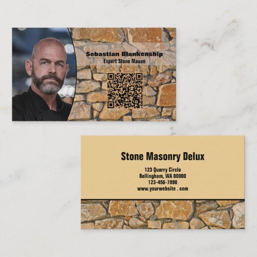 Professional Business Photo Stone Wall & QR Code Visitekaartje (Voorkant / Achterkant)