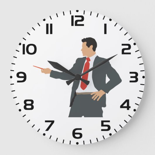 Professional Businessman in Suit with Pointer Grote Klok (Voorkant)