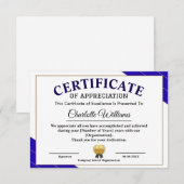 Professional Certificate of Appreciation Award Informatiekaartje (Voorkant / Achterkant)