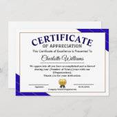 Professional Certificate of Appreciation Award Informatiekaartje (Voorkant / Achterkant)