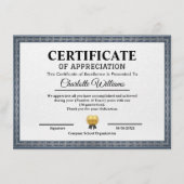 Professional Certificate of Appreciation Template Informatiekaartje (Voorkant)