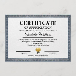 Professional Certificate of Appreciation Template Informatiekaartje