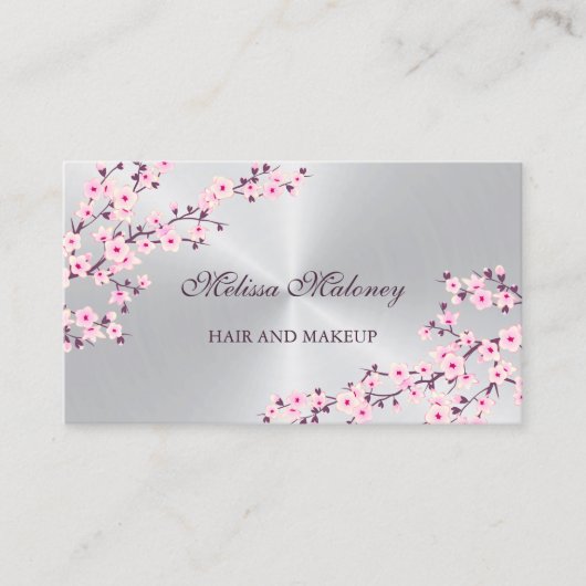 Professional Cherry Blossom Pink Silver Visitekaartje (Voorkant)