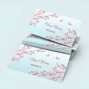 Professional Cherry Blossom Pink Turquoise Floral Visitekaartje