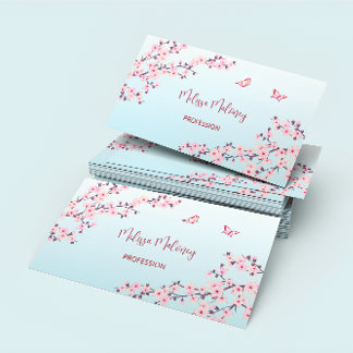 Professional Cherry Blossom Pink Turquoise Floral Visitekaartje