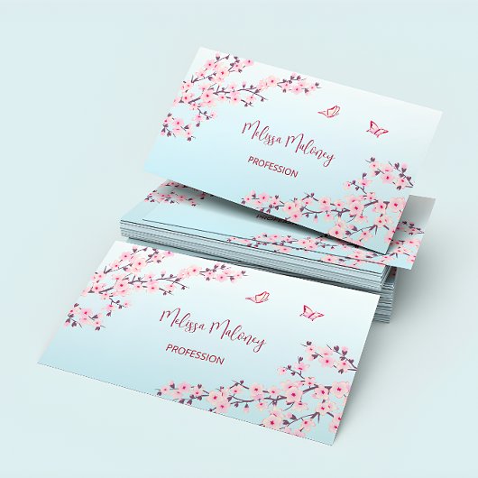 Professional Cherry Blossom Pink Turquoise Floral Visitekaartje