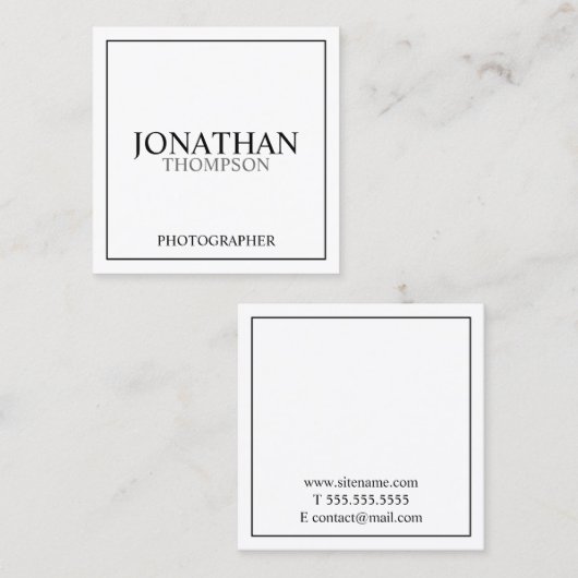 Professional Classic Black en White Vierkante Visitekaartje (Voorkant / Achterkant)