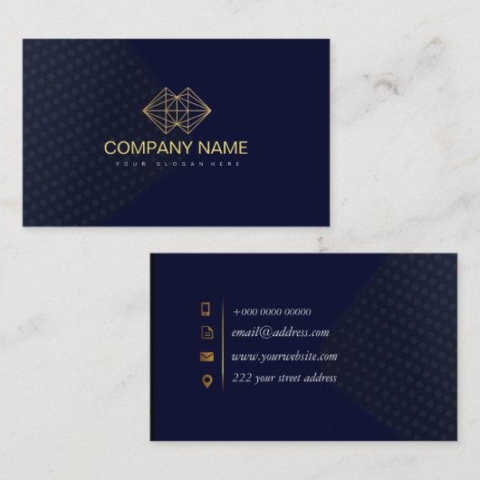 Professional Classic Elegant Blue Gold Visitekaartje (Voorkant / Achterkant)