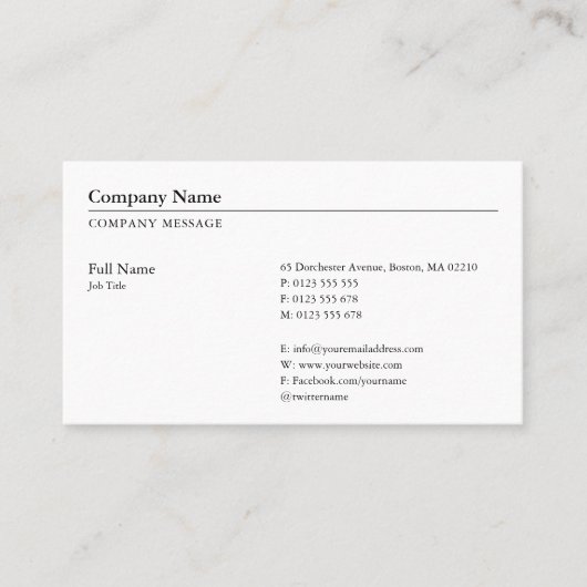 Professional Classy Plain Visitekaartje (Voorkant)