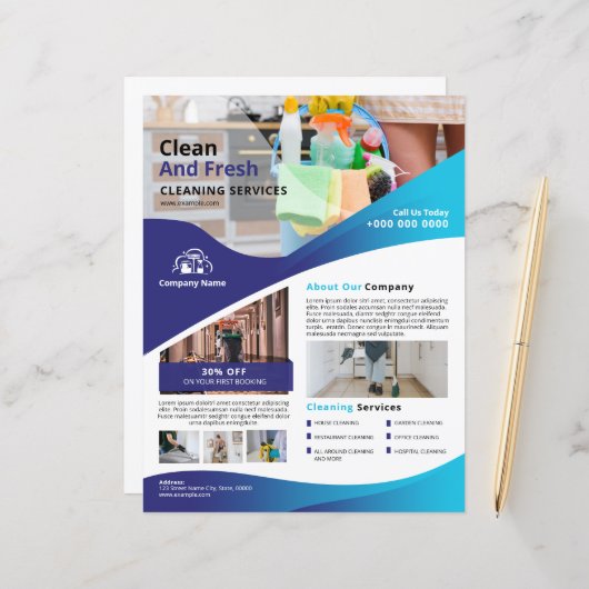 Professional Cleaning Service Flyer Template (Voorkant / Achterkant in situ)