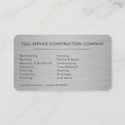 Professional Construction Tradesman Visitekaartje (Achterkant)