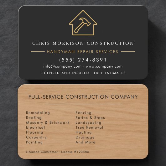 Professional Construction Worker Black Gold Visitekaartje