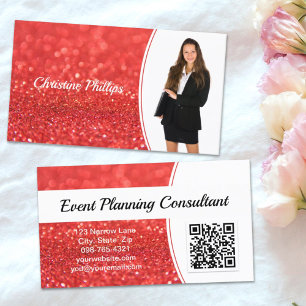 Professional Coral Bokeh Glitter Custom Photo QR Visitekaartje