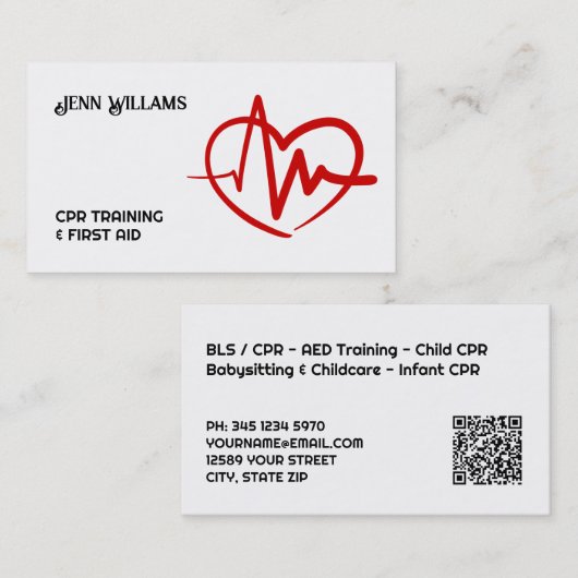 Professional CPR Instructor Business Cards with QR Visitekaartje (Voorkant / Achterkant)