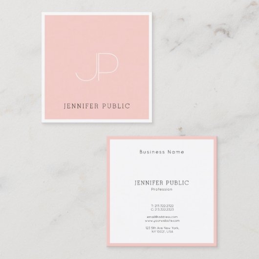 Professional Creative Monogram Modern Blush Pink Vierkante Visitekaartje (Voorkant / Achterkant)