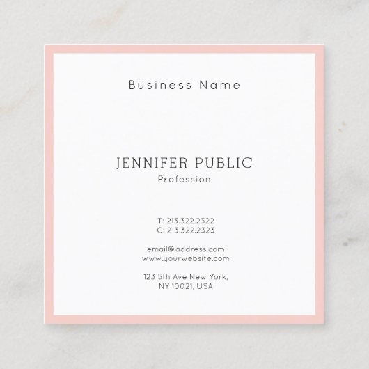 Professional Creative Monogram Modern Blush Pink Vierkante Visitekaartje (Achterkant)