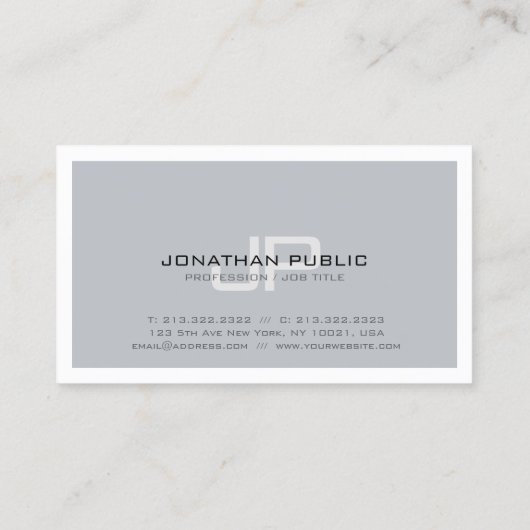 Professional Creative Monogram Modern Gray Plain Visitekaartje (Achterkant)