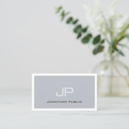 Professional Creative Monogram Modern Gray Plain Visitekaartje (Staand voorkant)