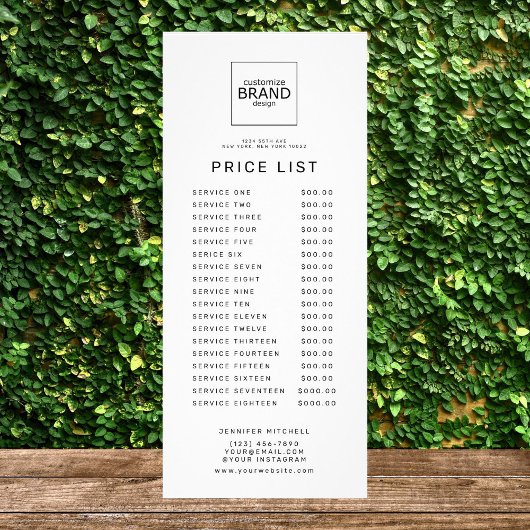 Professional Custom Logo Simple Price Service List Reclamekaart