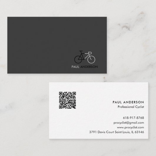 Professional Cyclist Black & White QR Code Visitekaartje (Voorkant / Achterkant)
