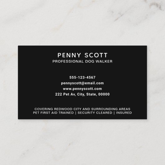 Professional Dog Walker Black Visitekaartje (Achterkant)