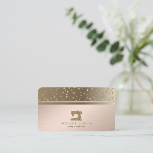 Professional Dots Gold Glitter Sewing Machine  Visitekaartje (Staand voorkant)