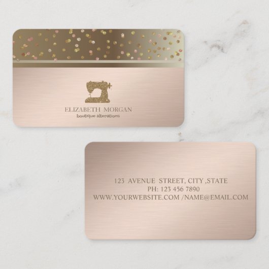 Professional Dots Gold Glitter Sewing Machine Visitekaartje (Voorkant / Achterkant)