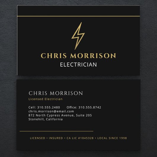 Professional Electrician Black Gold Contractor Visitekaartje